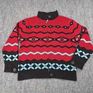 Pendleton Sweater Womens Petite Medium Red Aztec Full Zip Cotton Knit Tribal VTG